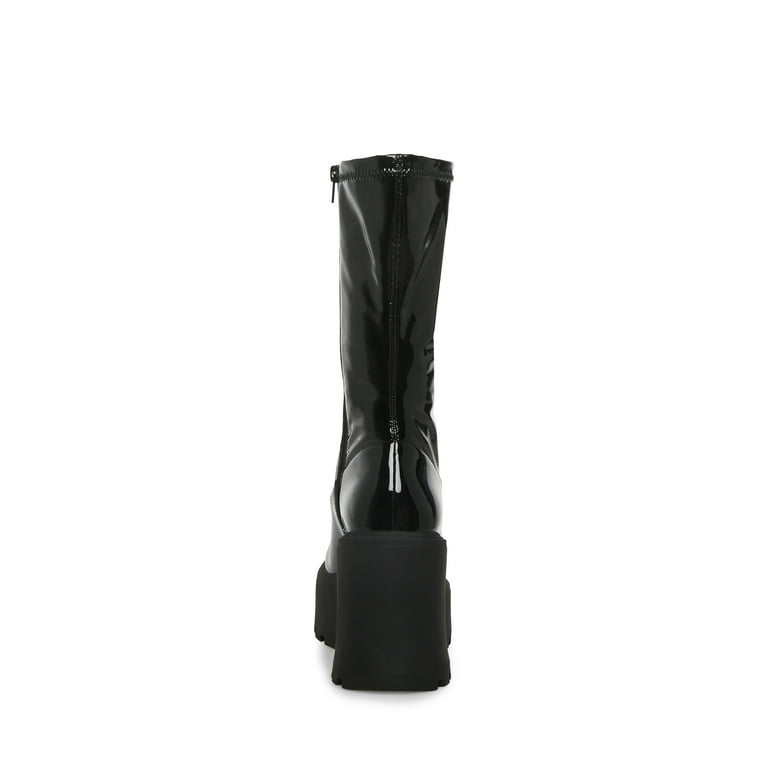 Steve Madden Arrow Black Leather Rounded Toe Chunky Heeled
