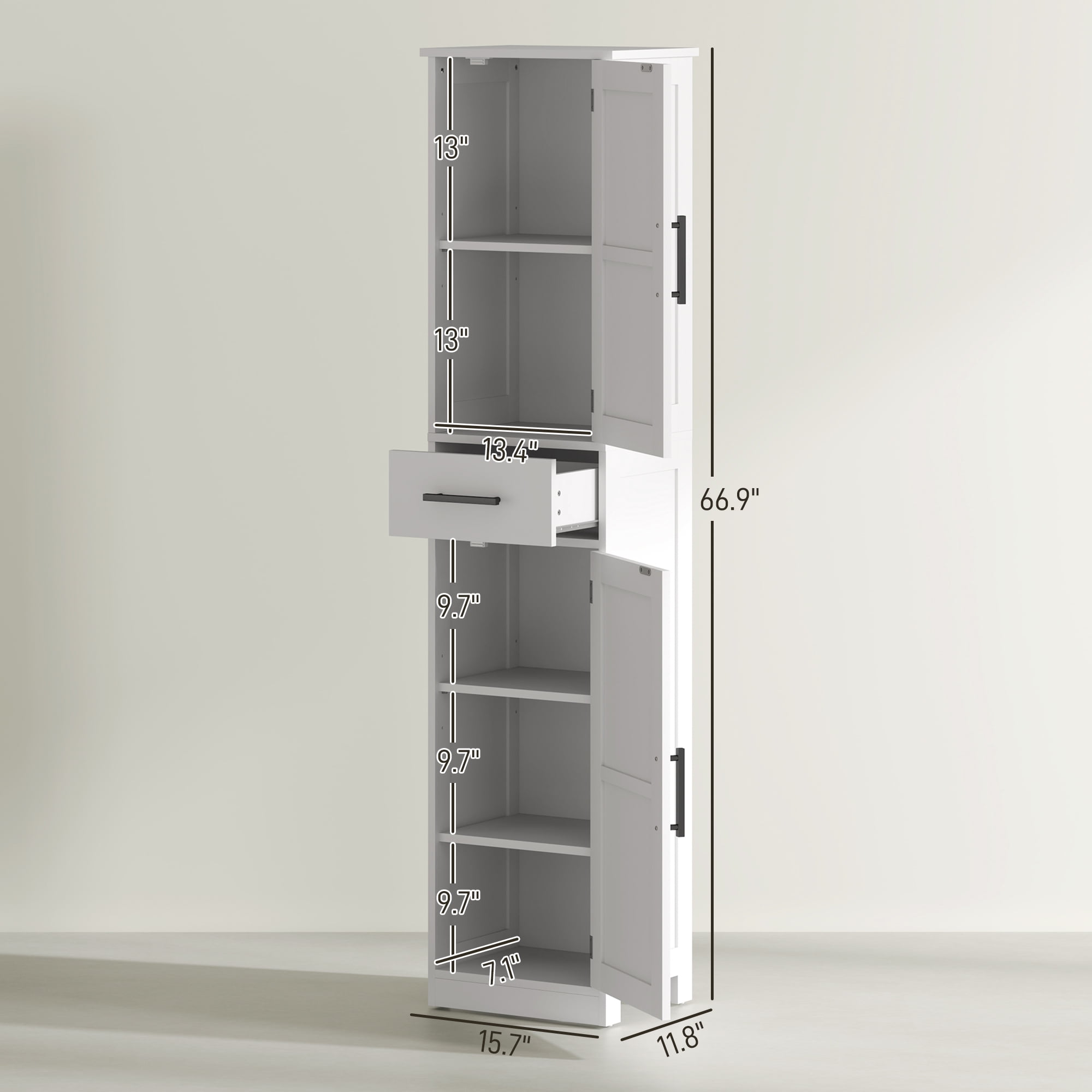 HOMCOM 67" Tall Bathroom Storage Cabinet, Narrow Bathroom Cabinet, White