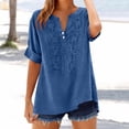 thumbnail image 2 of Lumosvexa Womens Plain T-Shirt for Women Linen Short Shirt Tops V-neck Cotton T Shirt Blue Size S, 2 of 8