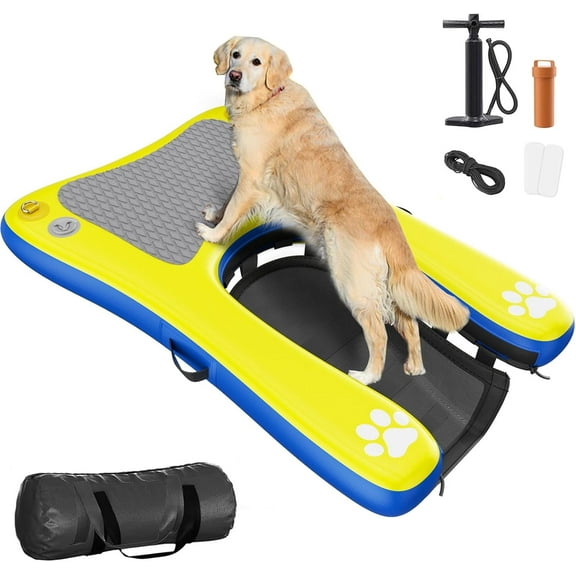Inflatable Dog Pool Ramp Float Dock Platform for Large Dogs Up to 230 lbs, Dog Water Ramp Ladder with Non Slip Steps | Heavy Duty Floating Dogs Dock for Boat, Inground Above Ground Pool, Lake, River