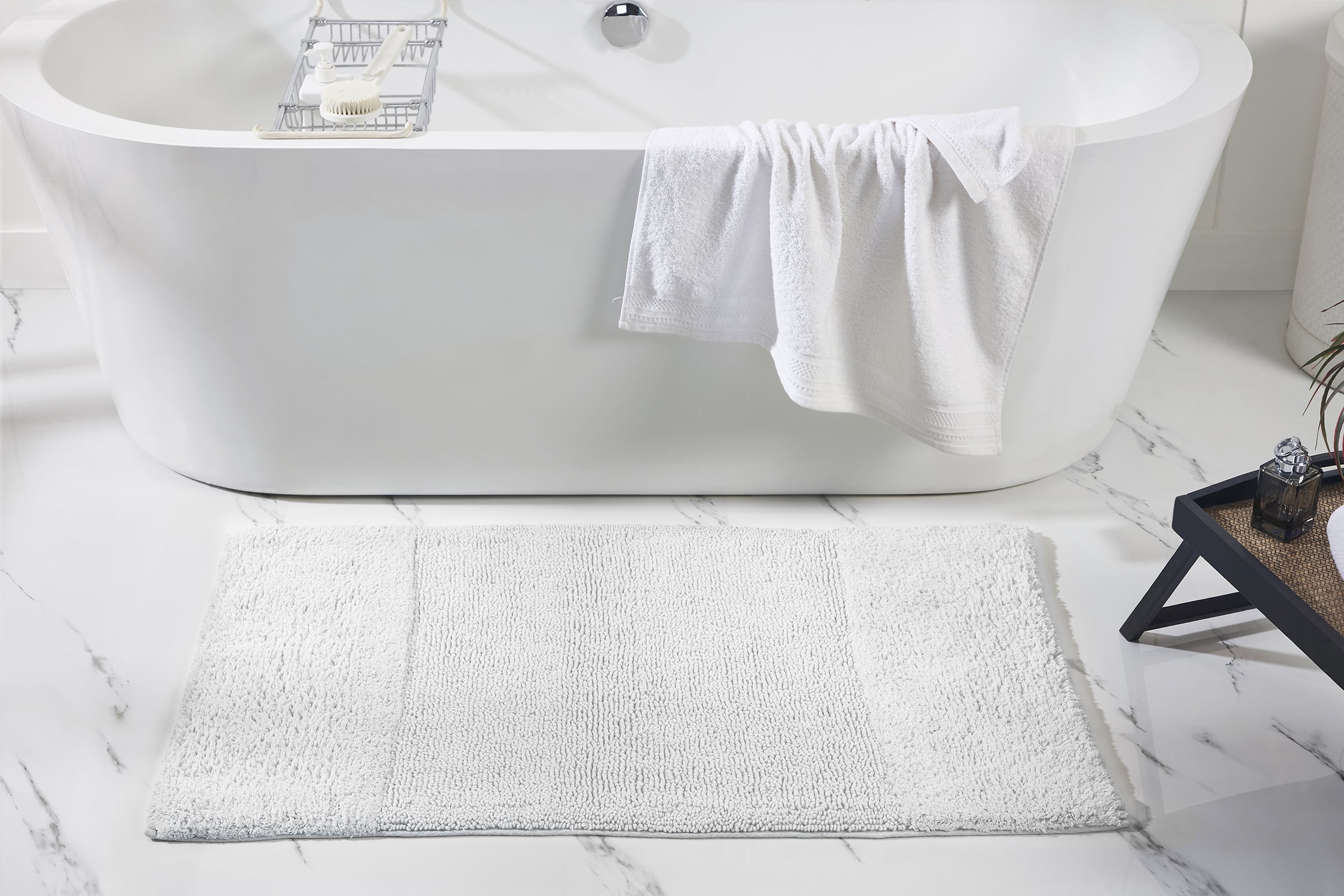 Better Trends 3 Piece Bathroom Rug Set, 100% Cotton, Extra Soft Tufted Bath Mat, Water Absorbent & Non Slip Bath Rug, (White) Granada Collection
