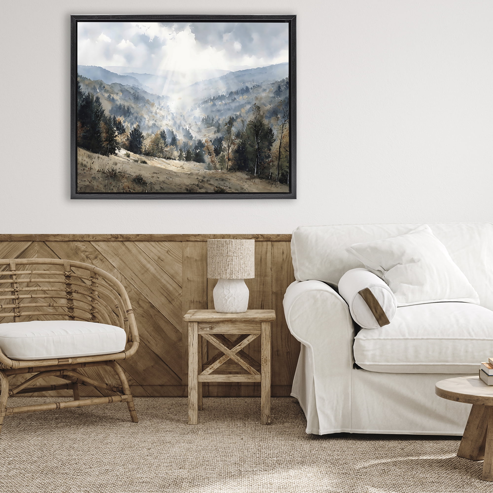 Stupell Industries Sunlit Fall Valley Beams Black Framed Floater Canvas Wall Art, design by Franklyn Gregory
