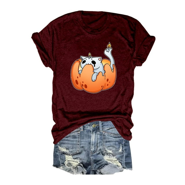 T-shirt Graphique d'Halloween pour Femmes Manches Courtes Col Rond pour Printemps Été Activités Extérieures et Usage Quotidien