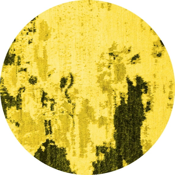 Ahgly Company Indoor Round Abstract Yellow Modern Area Rugs, 7' Round