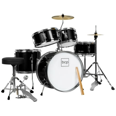 Best Choice Products 5-Piece Kids Beginner Junior Drum Set, Percussion Instrument Starter Kit w/ Stool - Black