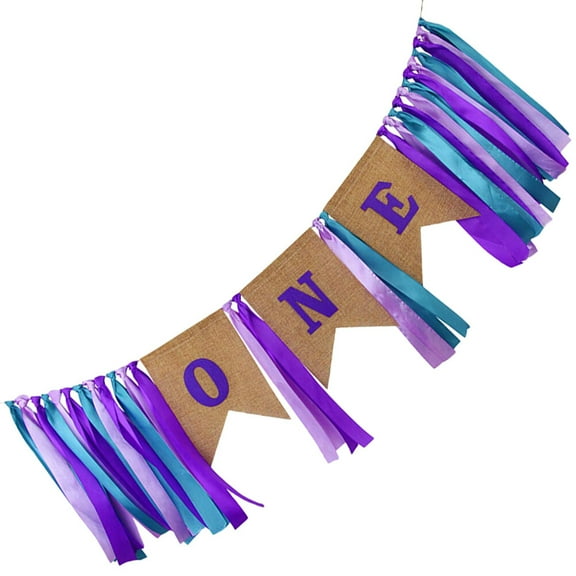 OFFIGAM One High Chair Banner Purple for First Birthday Celebration Decor