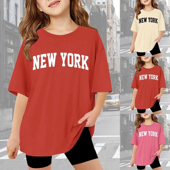 Girls Tshirts Kids Fun Graphic Short Sleeve Crewneck Loose Summer Tee Top Girls Tops Beige 13-14 Years