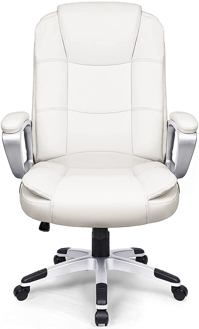 REBOXED Cushioned Computer Desk Office Chair Leather Swivel Adjustable White 