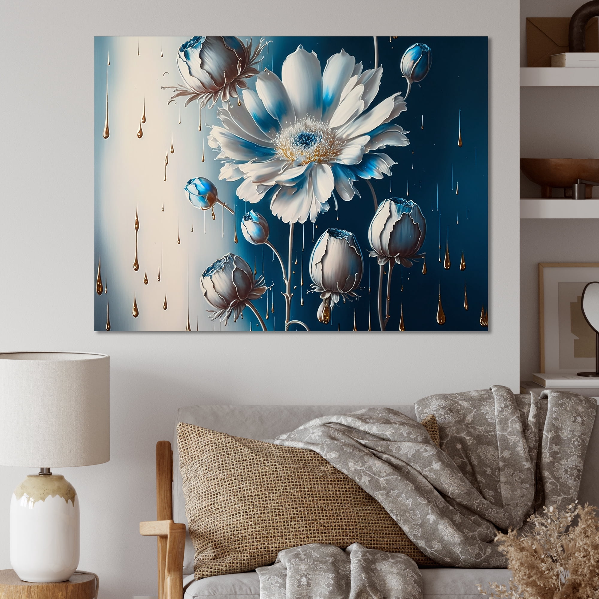 Designart Ice Blue Daisy II Canvas Wall Art