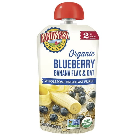 Earth's Best Organic Stage 2, Blueberry Banana Flax & Oat, 4.2 Ounce Pouch (Pack of 6)