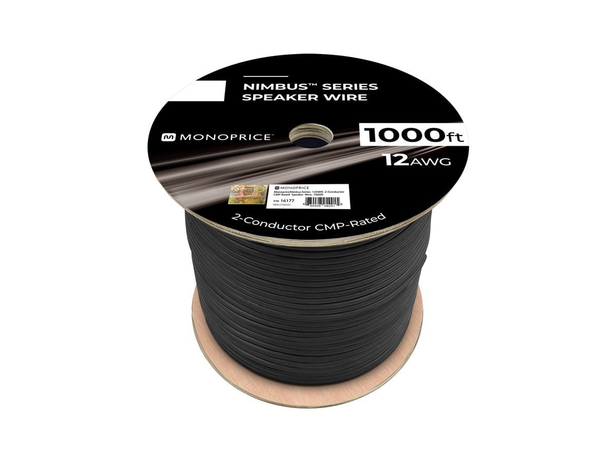 Monoprice Speaker Wire, CMP Rated, 2-Conductor, 12AWG, 1000ft, Black