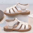 thumbnail image 3 of Summer Sandals for Girls Open Toe Cute Solid Strappy Slip on Outdoor Flat Shoes Breathable Hollow out Gladiator Dress Shoes White 13 Little Kid, 3 of 8