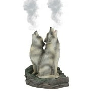 Ebros Howling Twin Gray Wolves Incense Burner Figurine 5.5 Inch Tall