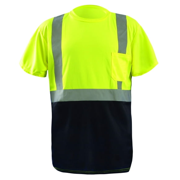 OccuNomix LUX-SSETPBK-YL Classic Standard Short Sleeve Wicking Birdseye Black Bottom T-Shirt, Class 2, 100% ANSI Wicking Polyester Birdseye, Large, Yellow (High Visibility)
