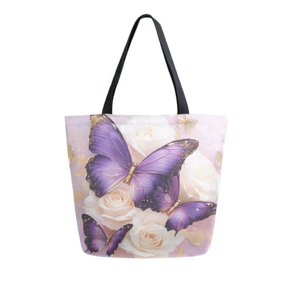 DIXRUYEE Tote Bag Women Weekender Travel Bag Shoulder Handbag Purple Butterflies Printed