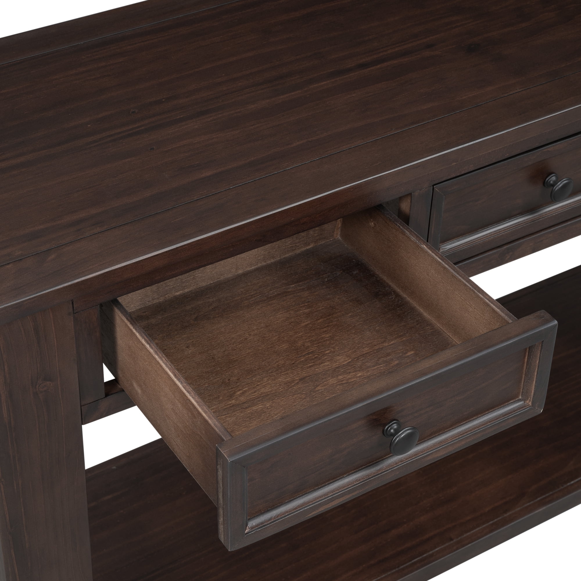 EUROCO 63" 4-Drawers Console Table with Long Bottom Shelf, Espresso