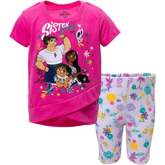 Disney Encanto Mirabel Madrigal Toddler Girls Crossover Graphic T-Shirt and Shorts Outfit Set Gray / Pink 5T