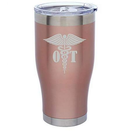 

Rose Gold Double Wall Vacuum Insulated Stainless Steel Tumbler Travel Mug OT Occupational Therapy Med Symbol (24 oz)
