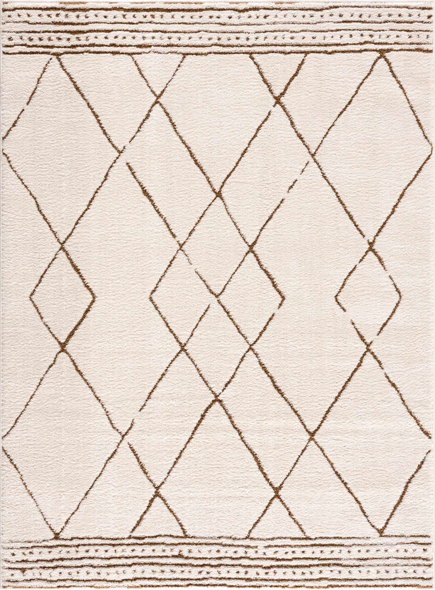 Hauteloom Mahsa Living Room, Bedroom Area Rug - Bohemian Farmhouse Moroccan Trellis - Cream, Brown - 8'10" x 12'
