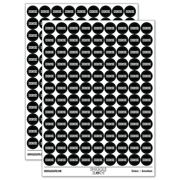Exercise Fun Text Round Sticker Set - Black - Gloss Finish - 0.50" Size