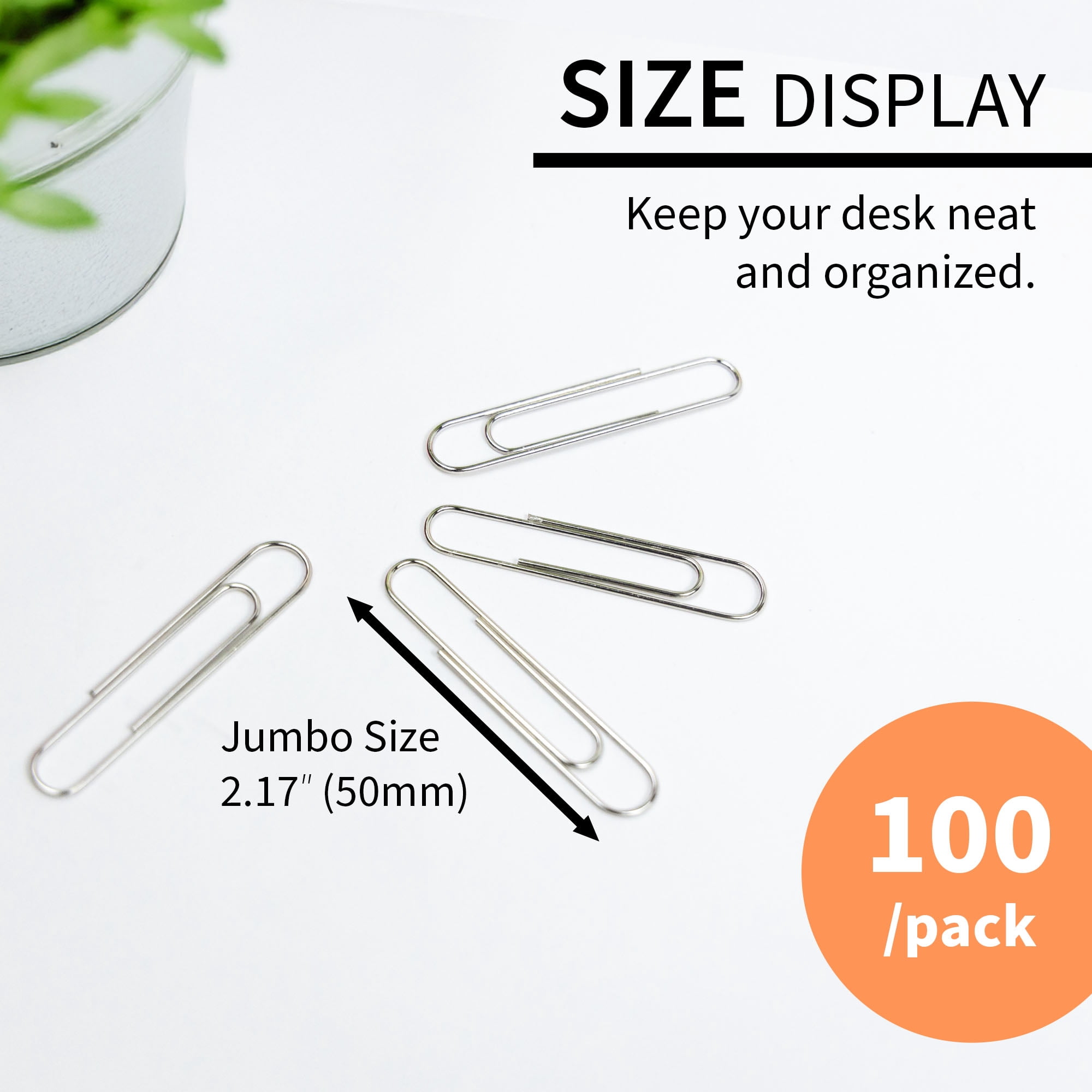BAZIC Paper Clips Jumbo 50mm, Silver Color Paper Clip (100/Pack), 24-Packs