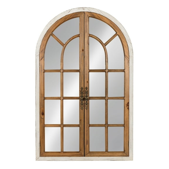 Kate and Laurel Boldmere Large Traditional Wood Windowpane Arch Mirror, 28x44, Rustic Brown and White