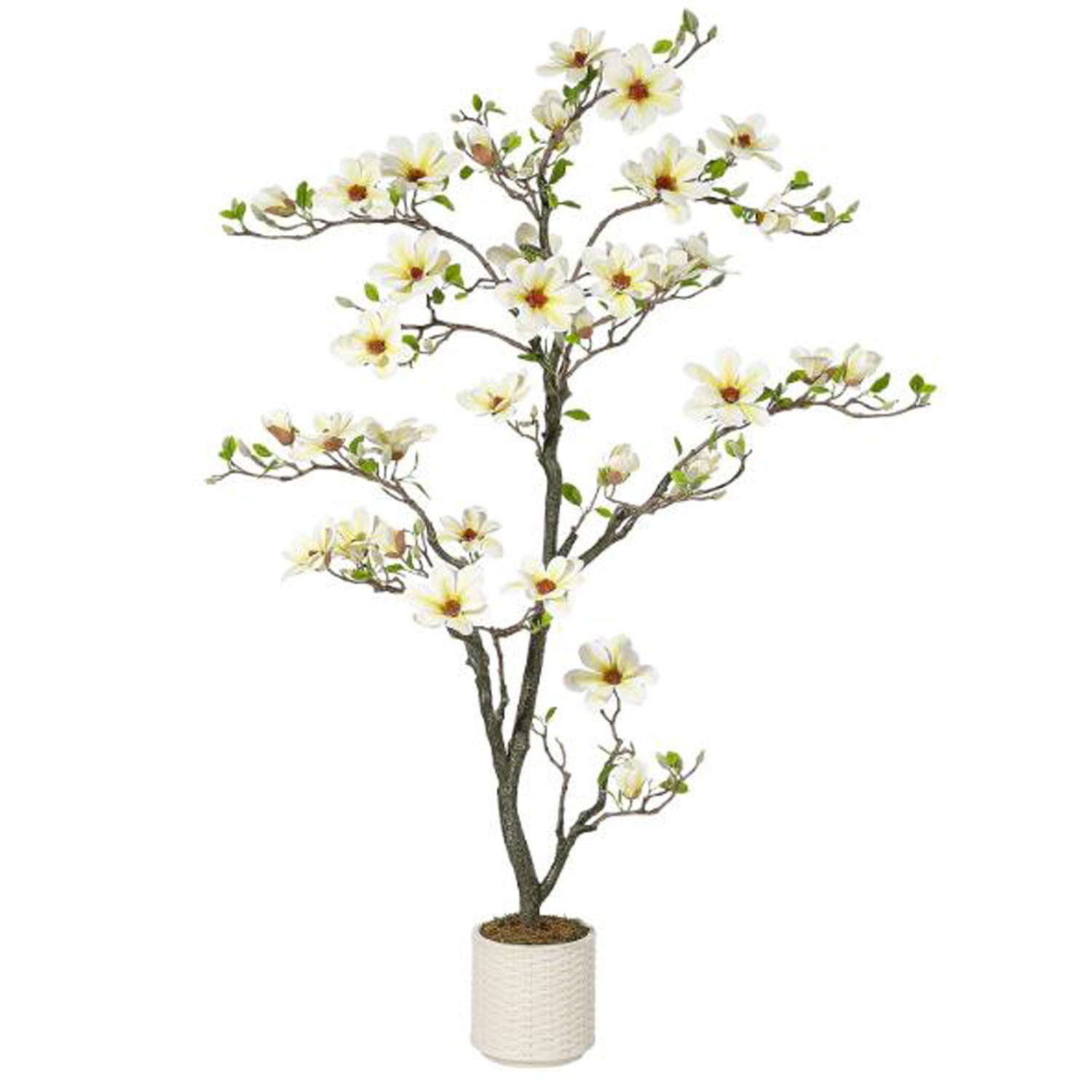 Studyset 4FT Faux Southern Magnolia Plants Yellow Flowered Magnolia for Yard Patio Home Office Arrangement Dr Artificial Magnolia Tree with 66 Realist Touch Flowers 72 Vivid Leaves White Pot Dry Mosse