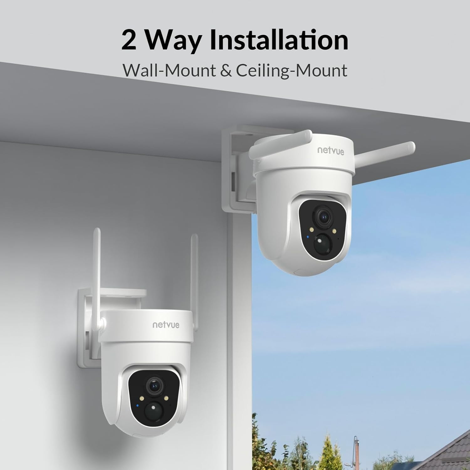 Security Cameras Wireless Wi-fi, Netvue 360° View Home Surveillance Outdoor Cameras, Only 2.4G Wifi