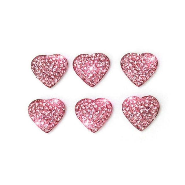 6Pcs Crystal Rhinestone Decoration Stickers Heart Shape Car Interior Button Decorative Decals Bling Crystal Rhinestone DIY Car Decoration Sticker Car Rhinestone Embellishment
