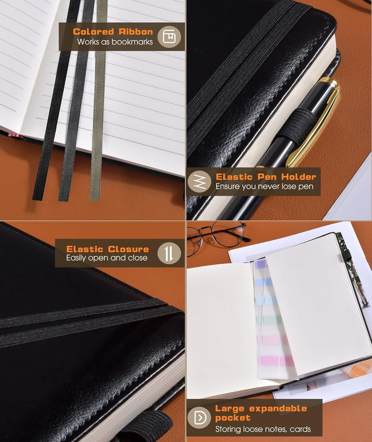 Lined Journal Notebook for Women Men, 256 Numbered Pages Hardcover Leather Journals for Writing, A5 Journaling Notebooks, College Ruled Journal for Business Work School Note Taking 5.75" x 8.38"