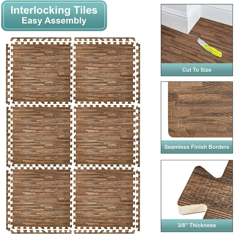 Costway 12PC Wood Grain Interlocking Floor Mats 3/8 Inch Printed Foam Tiles 24 x 24 Inch Costway 12PC Wood Grain Interlocking Floor Mats 3/8 Inch Printed Foam Tiles 24 x 24 Inch