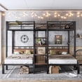 thumbnail image 3 of Harper & Bright Designs Triple Bunk Bed Full Xl over Twin over Twin, Metal Bunk Bed with Storage Shelves and Stairs, Industrial Bunk Bed with Guardrail for 3, Black, 3 of 14