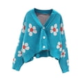 thumbnail image 2 of xiaxaixu Women Loose Knitwear, Flower Pattern Long Sleeve V-neck Button Down Cardigan, 2 of 3