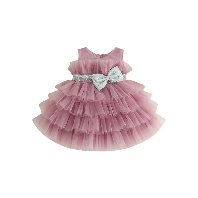 xiaxaixu Robe de Bal Sans Manches pour Filles, Tutu en Tulle avec Nœud, Robe de Princesse Formelle pour Fête d'Anniversaire Ou Mariage
