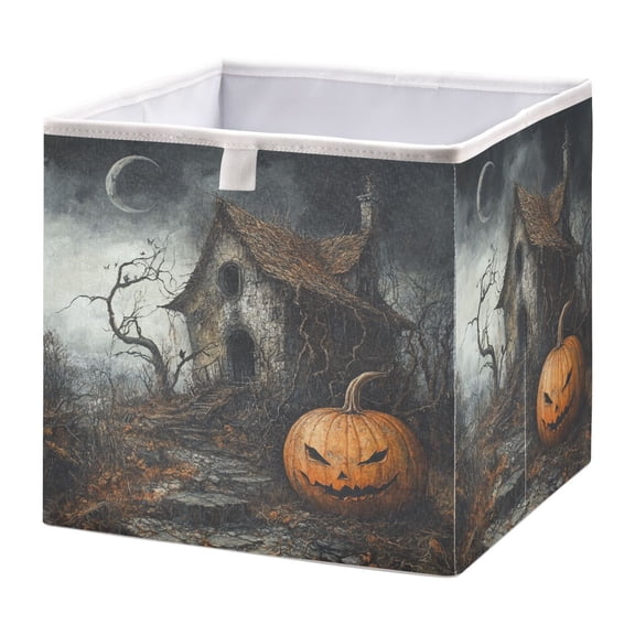 Foldable Fabric Storage Bin Home Cubes Clothing Organizer Bins Large Collapsible Box Basket for Home Organizer Halloween Pumpkin and Witch's House
