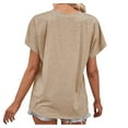 thumbnail image 4 of Wycnly Womens Blouses and Tops Dressy Casual Comfy Breathable Button up Henley Shirts Summer Plain V-Neck Short Sleeve Cute Tees Tops Khaki XL, 4 of 5