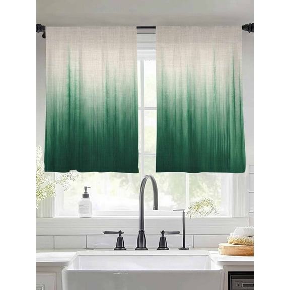 Green Ombre Stripe Sheer Curtains for Living Room Bedroom Abstract Art Modern Gradient Beige Sheer Curtains 45 Inch Long 2 Panels Set Light Filtering Curtain Window Treatments Drapes for Dining Room