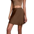 thumbnail image 2 of Tqcoqu Satin Skirts for Women Trendy High Waisted A-Line Lace Skirt Half Slip for Skirt,Brown,Women's S-XL, 2 of 8