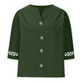 thumbnail image 4 of XUNKUSGA Women's Tops Classic Cotton Linen Crewneck Lace Patchwork Women's Blouses Casual 3/4 Sleeve Tunic Tops Lightweight Solid Color with Decorative Buttons S-2XL Green, 4 of 5