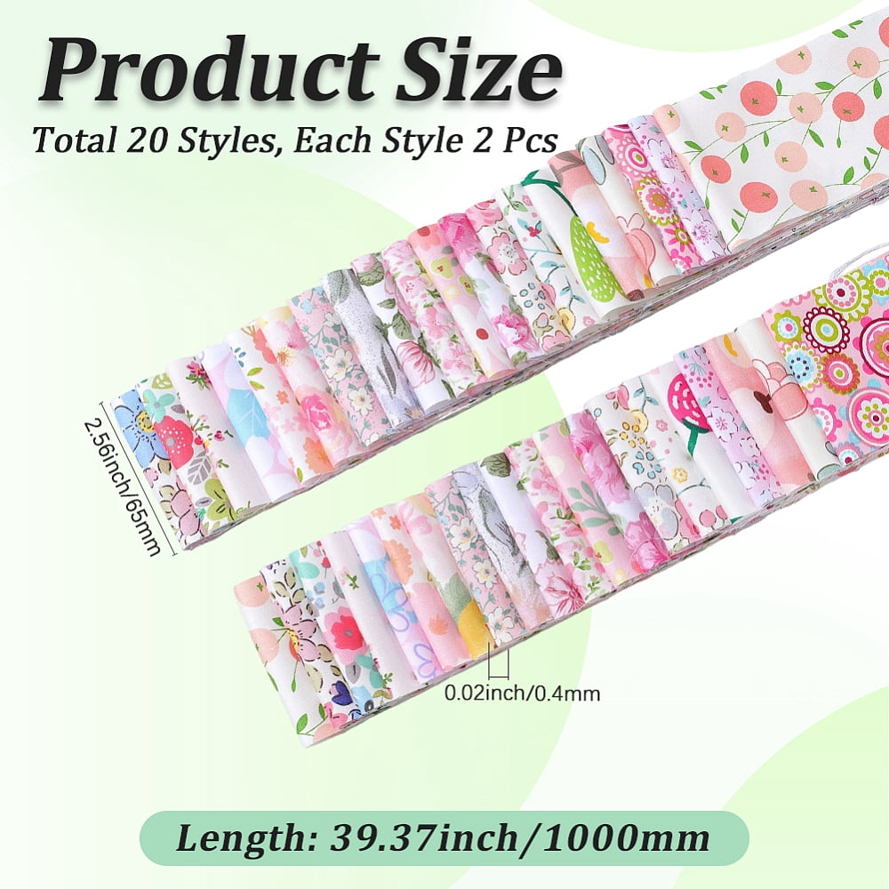 Flower Pattern Cotton Quilting Stripss Fabric Patchwork Fabric for DIY Craft Sewing Mixed Color 1000x65x0.1mm about 40pcs/set