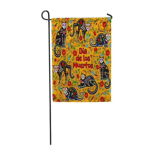 LADDKE Orange Calavera Cats and Sugar Skills for Dia De Garden Flag Decorative Flag House Banner 28x40 inch