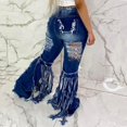thumbnail image 5 of Gibobby Jeans dama talla extra Longitud Pantalones vaqueros anchos de talla grande con decoración de flecos Pantalones vaqueros elásticos con agujero(Azul oscuro,XL), 5 of 5