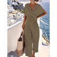 thumbnail image 6 of Women'S Outfits V Neck Cap Sleeve Crop Top Wide Leg Pant Sets Khaki S, 6 of 7