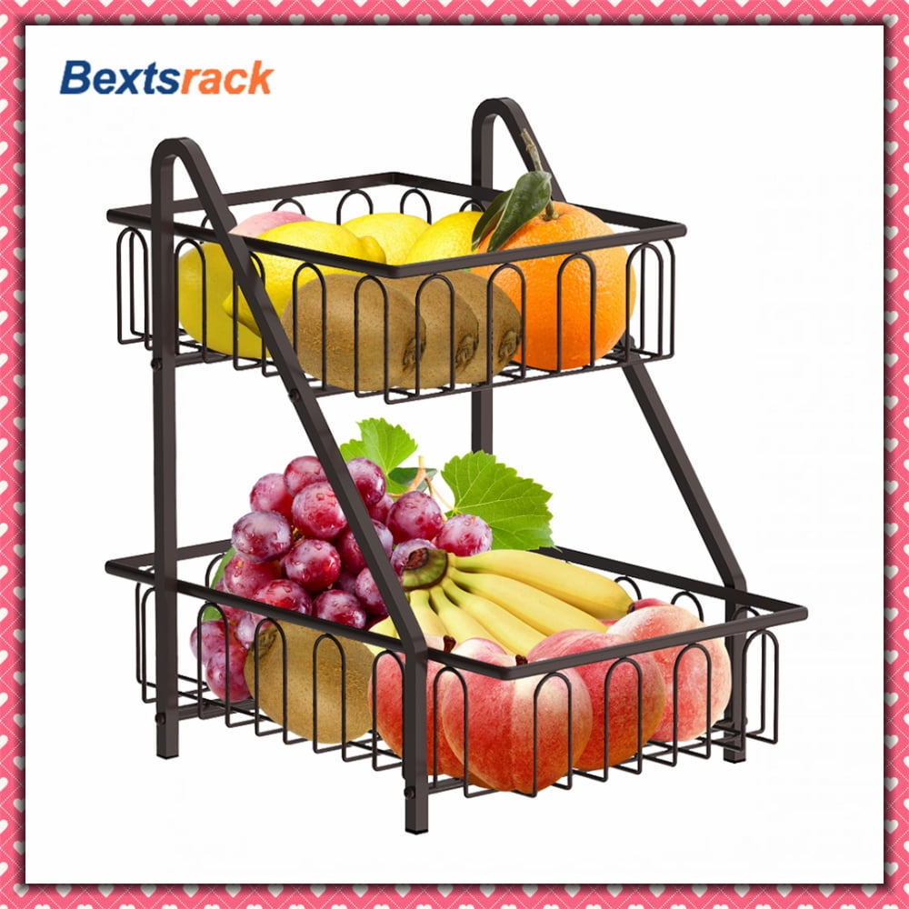 Bextsrack 2Tier Countertop Fruit Baskets Square with Side Framefor