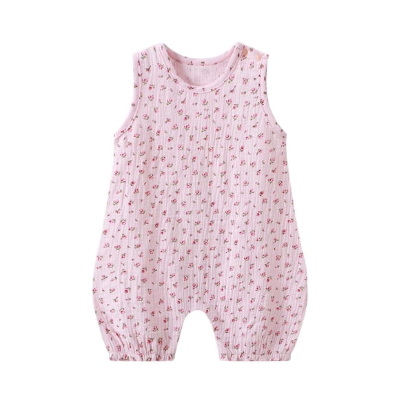 Umfun Baby Print Sleeveless Romper Crew Neck One-Piece Romper for Newborn Infant Girls Summer Wear