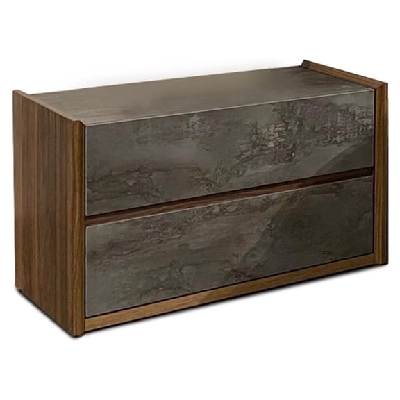 Modrest Rado 2-Drawer Modern Wood & Stucco Nightstand in Gray/Walnut