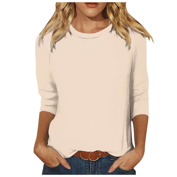 Camisa raglán informal de manga 3/4 para mujer, cuello redondo, poliéster, color liso, estilo informal y moderno, tallas S-XXL
