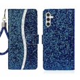 thumbnail image 1 of Funda de piel con purpurina en polvo para Samsung Galaxy A55 5G, color azul, 1 of 4