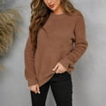 thumbnail image 2 of Fgnfyis Women Pullover Solid Color Long Sleeve Large Round Neck Sweater for Casual Wear Brown S, 2 of 9