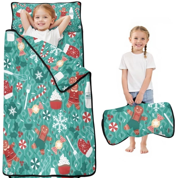 Green Christmas Baking Pattern Toddler Nap Mats for Kids Preschool,50"x20" Sleeping Mat Bag or Kids,Toddler Sleeping Bag,Toddler Nap Mat or Daycare